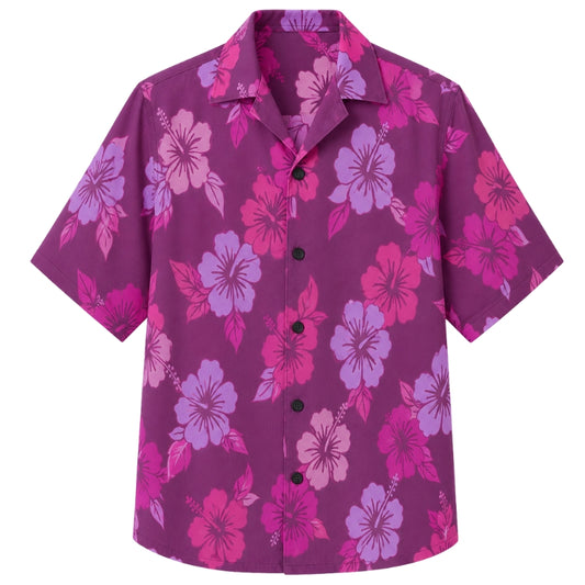 Classic Floral Hawaiian Shirt - Cream Hibiscus Vintage Aloha Print