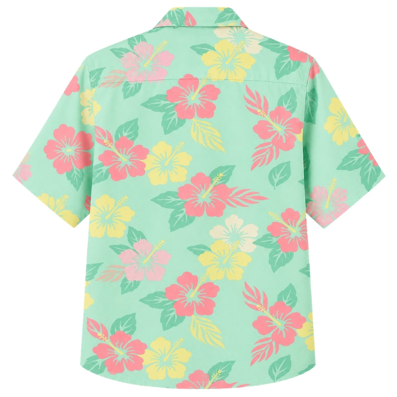 Classic Floral Hawaiian Shirt- Emerald Hibiscus Rainforest Print