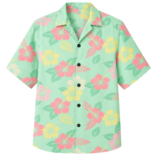 Classic Floral Hawaiian Shirt - Emerald Hibiscus Rainforest Print