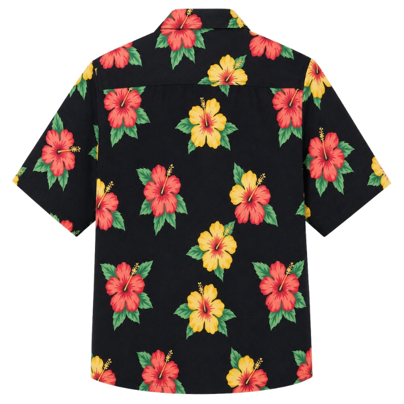 Classic Floral Hawaiian Shirt- Flame Hibiscus Sunset Bloom Print