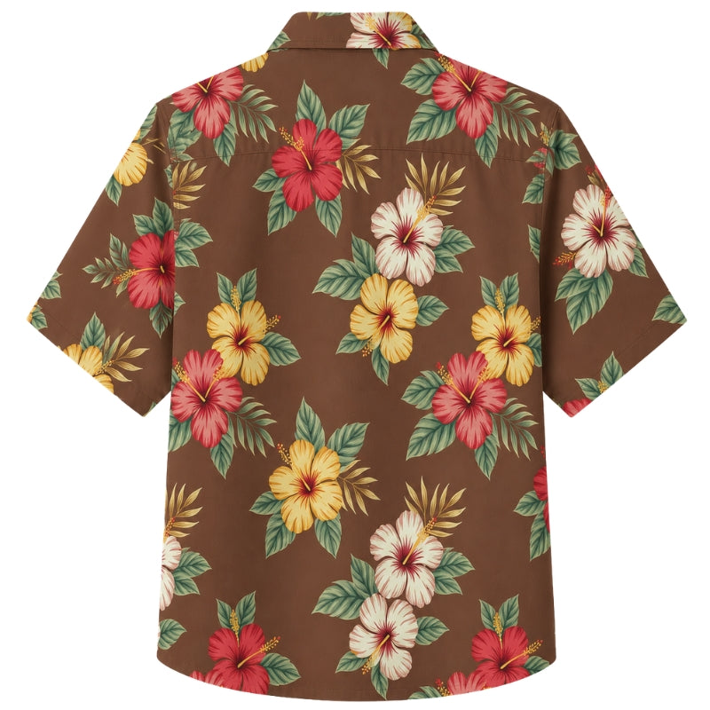 Classic Floral Hawaiian Shirt- Forest Hibiscus Deep Canopy Print