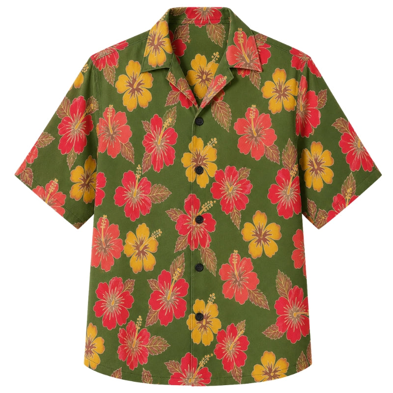 Classic Floral Hawaiian Shirt- Golden Hour Hibiscus Palm Print