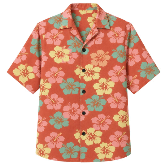 Classic Floral Hawaiian Shirt - Green Hibiscus Fern Canopy Print
