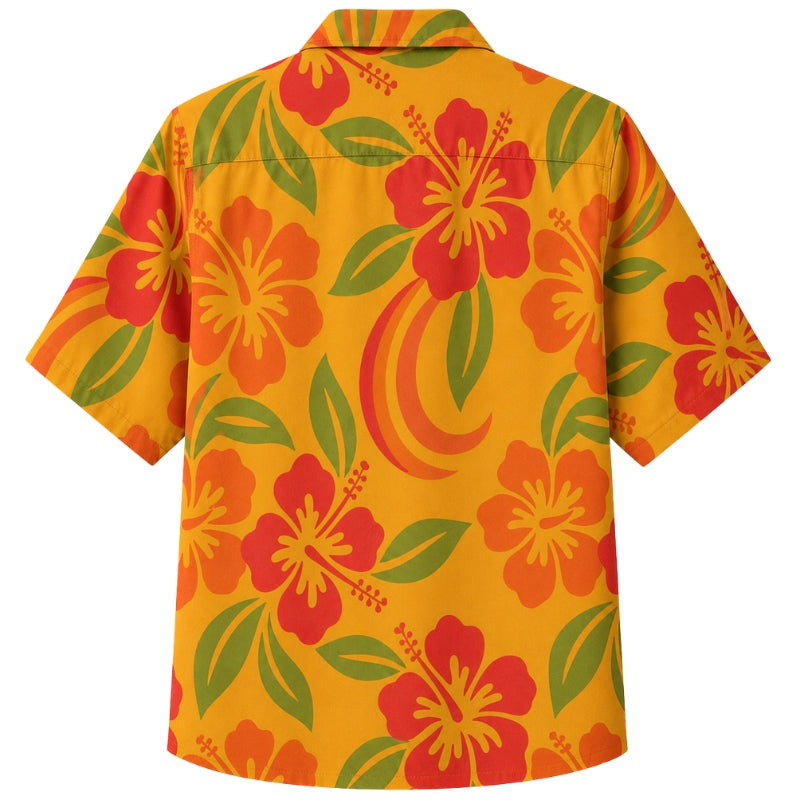 Classic Floral Hawaiian Shirt- Ivory Hibiscus Botanical Sketch Print