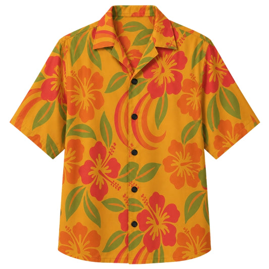 Classic Floral Hawaiian Shirt - Ivory Hibiscus Botanical Sketch Print