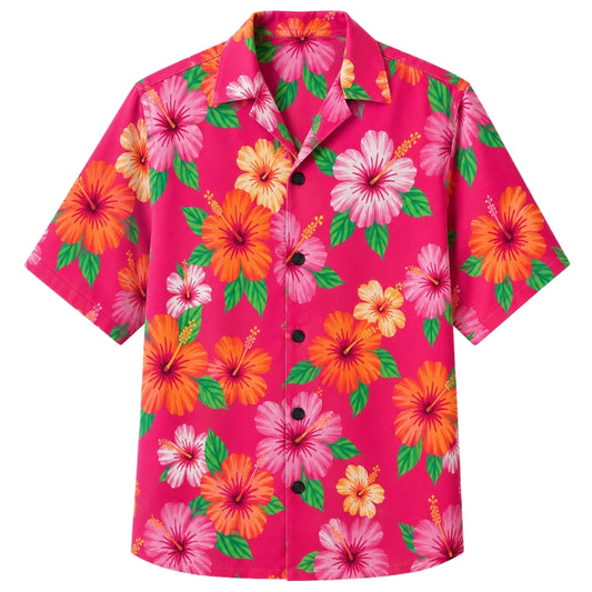 Classic Floral Hawaiian Shirt - Jade Hibiscus Stone Leaf Print