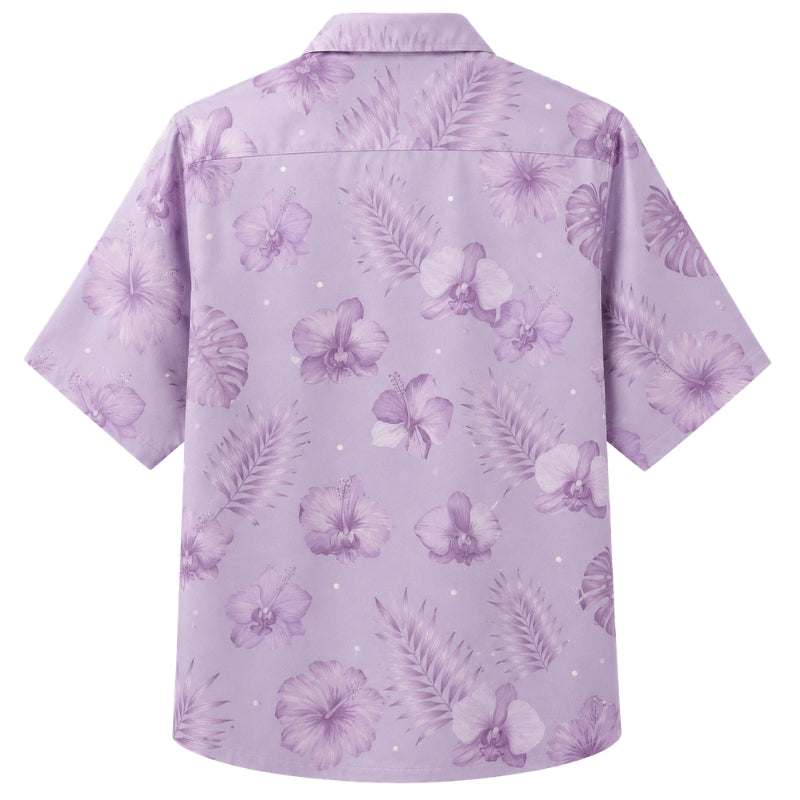 Classic Floral Hawaiian Shirt - Lavender Blossom Leaf Print for Summer