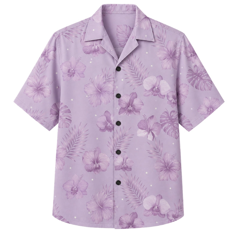 Classic Floral Hawaiian Shirt - Lavender Blossom Leaf Print for Summer