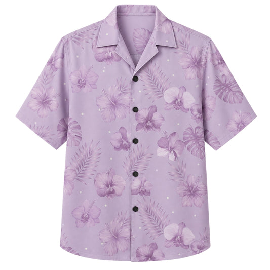 Classic Floral Hawaiian Shirt - Lavender Blossom Leaf Print for Summer
