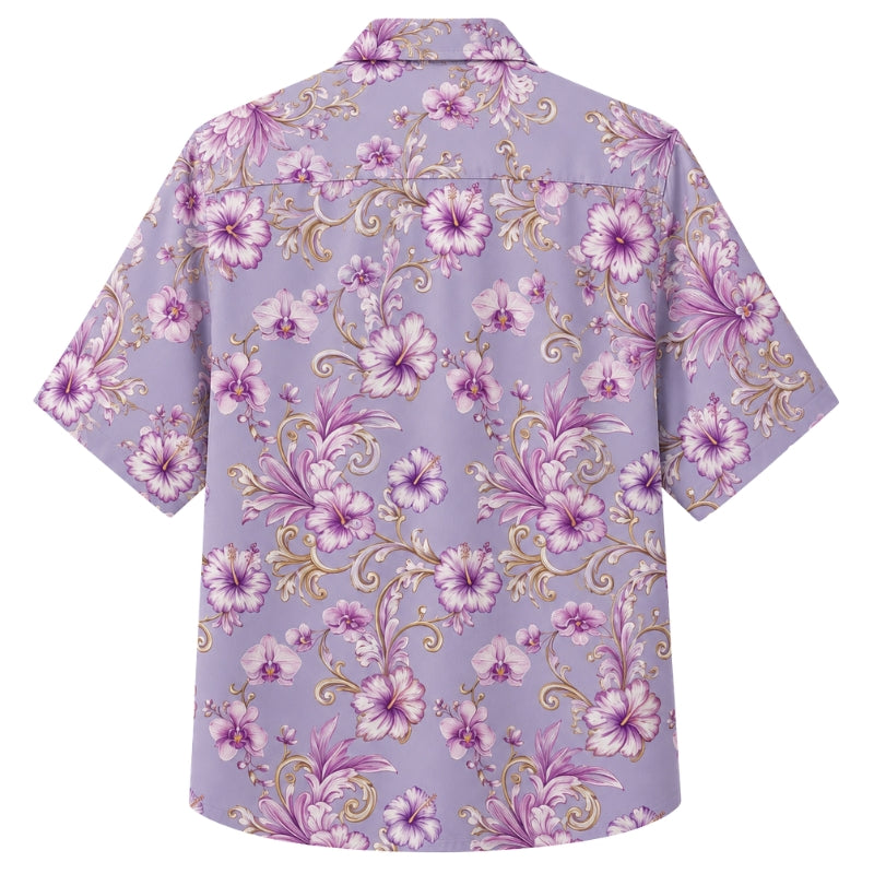 Classic Floral Hawaiian Shirt - Lavender Blossom Wave Print for Summer