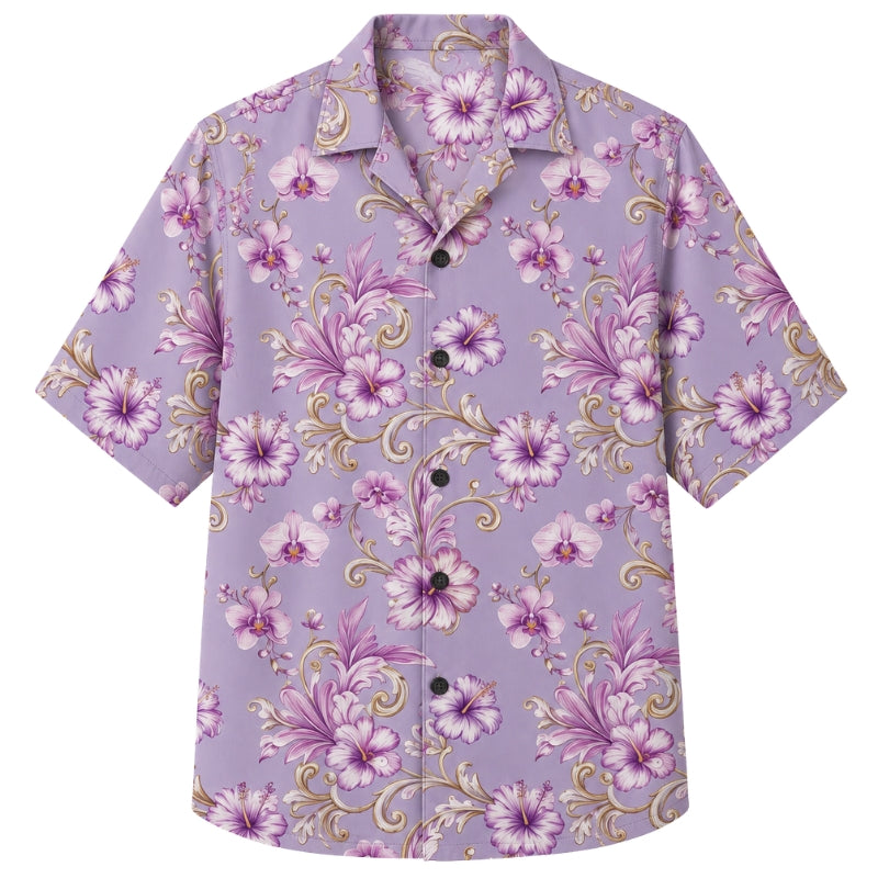 Classic Floral Hawaiian Shirt - Lavender Blossom Wave Print for Summer
