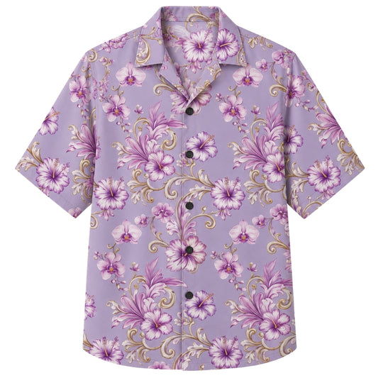 Classic Floral Hawaiian Shirt - Lavender Blossom Wave Print for Summer