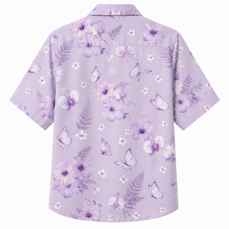 Classic Floral Hawaiian Shirt - Lavender Fern Flower Print for Summer