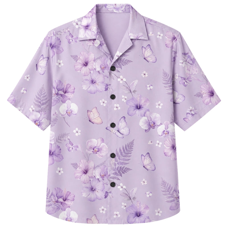 Classic Floral Hawaiian Shirt - Lavender Fern Flower Print for Summer