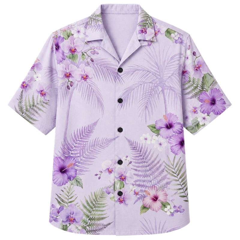 Classic Floral Hawaiian Shirt - Lavender Floral Cascade Print for Men