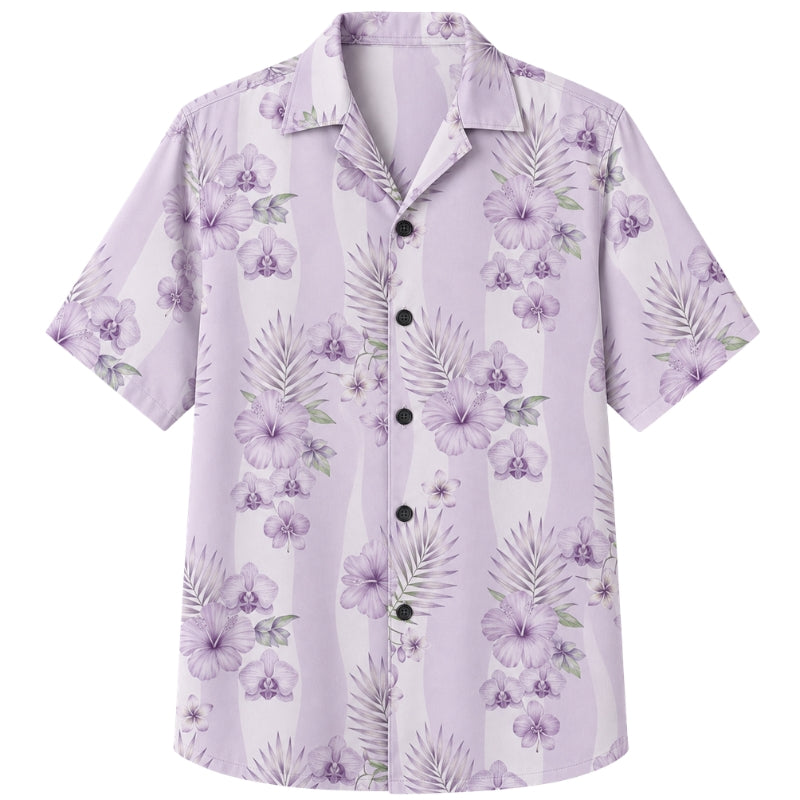 Classic Floral Hawaiian Shirt - Lavender Floral Cluster Print for Men