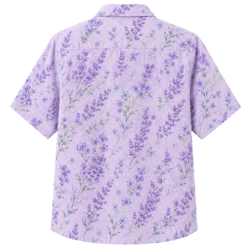 Classic Floral Hawaiian Shirt - Lavender Floral Leaf Print for Summer