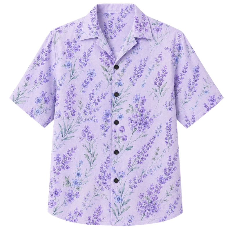 Classic Floral Hawaiian Shirt - Lavender Floral Leaf Print for Summer