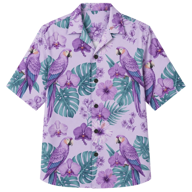 Classic Floral Hawaiian Shirt - Lavender Floral Vine Print for Summer