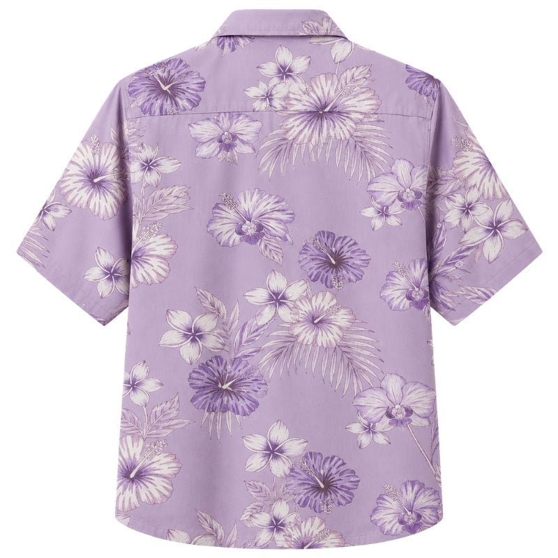 Classic Floral Hawaiian Shirt - Lavender Floral Wave Print for Summer