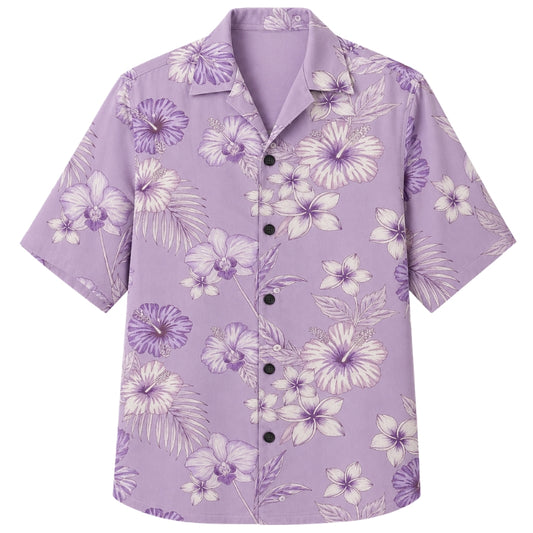 Classic Floral Hawaiian Shirt - Lavender Floral Wave Print for Summer