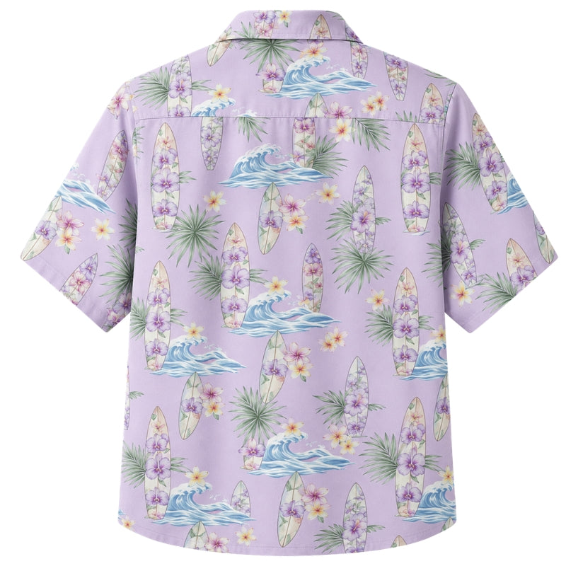 Classic Floral Hawaiian Shirt - Lavender Hibiscus Bloom Print for Men