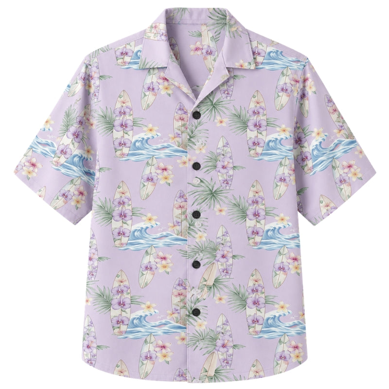 Classic Floral Hawaiian Shirt - Lavender Hibiscus Bloom Print for Men