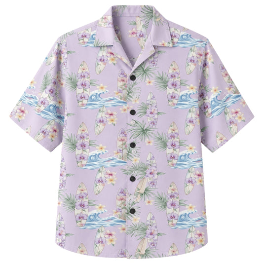 Classic Floral Hawaiian Shirt - Lavender Hibiscus Bloom Print for Men