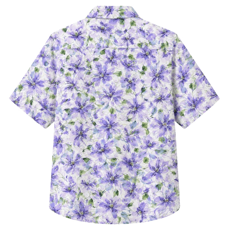 Classic Floral Hawaiian Shirt - Lavender Hibiscus Cluster Print Style