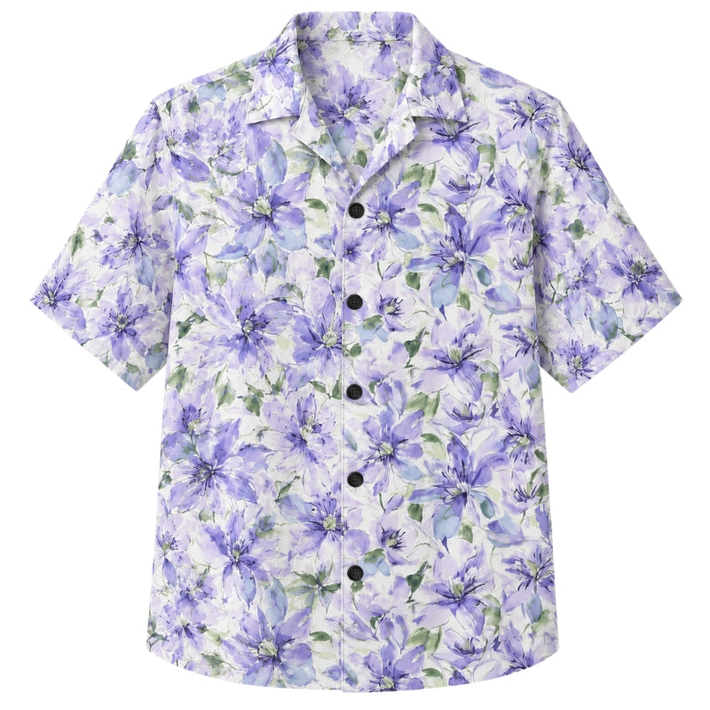 Classic Floral Hawaiian Shirt - Lavender Hibiscus Cluster Print Style