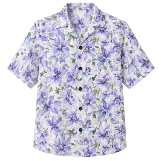 Classic Floral Hawaiian Shirt - Lavender Hibiscus Cluster Print Style