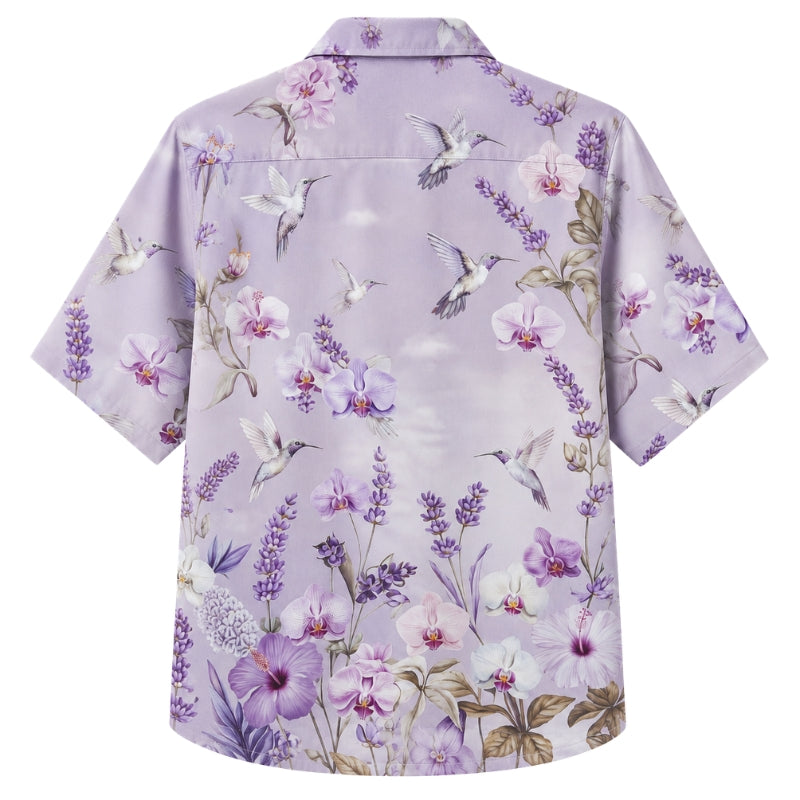 Classic Floral Hawaiian Shirt - Lavender Hibiscus Garden Floral Print