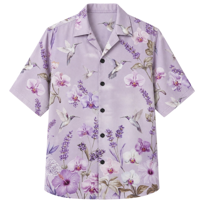 Classic Floral Hawaiian Shirt - Lavender Hibiscus Garden Floral Print