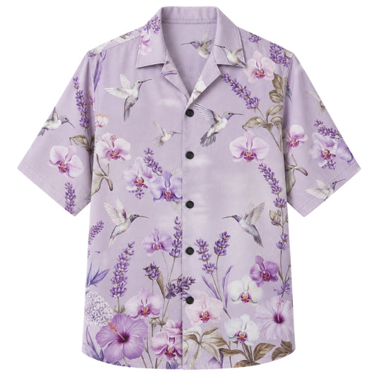 Classic Floral Hawaiian Shirt - Lavender Hibiscus Garden Floral Print