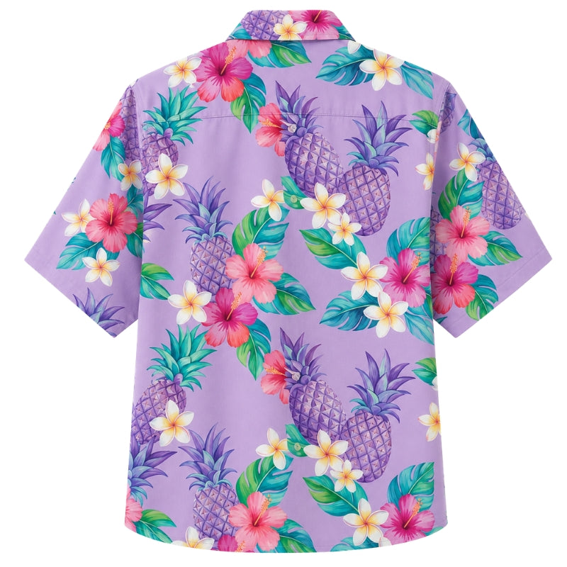 Classic Floral Hawaiian Shirt - Lavender Hibiscus Leaf Mix Print Style