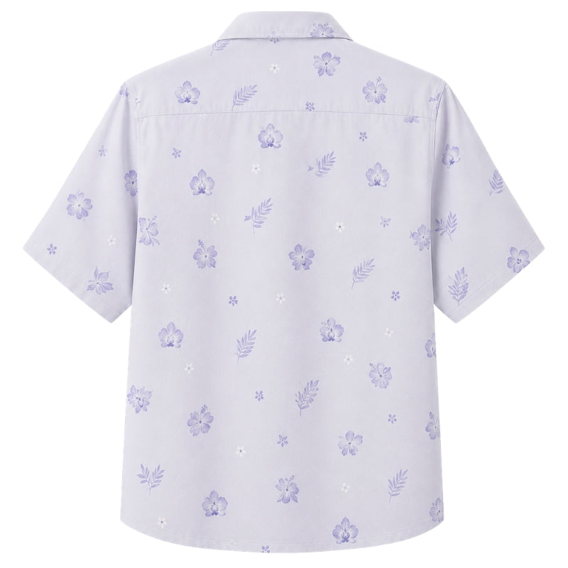 Classic Floral Hawaiian Shirt - Lavender Hibiscus Petal Print for Men