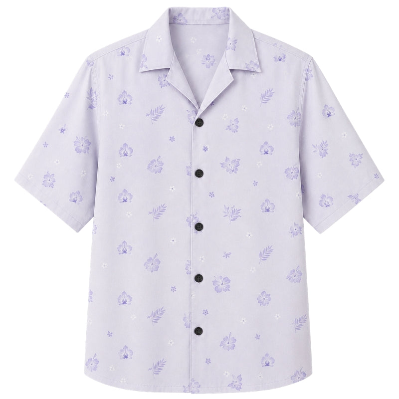 Classic Floral Hawaiian Shirt - Lavender Hibiscus Petal Print for Men