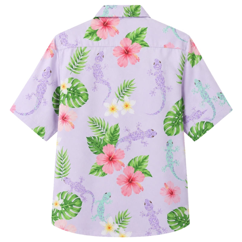 Classic Floral Hawaiian Shirt - Lavender Monstera Bloom Print for Men