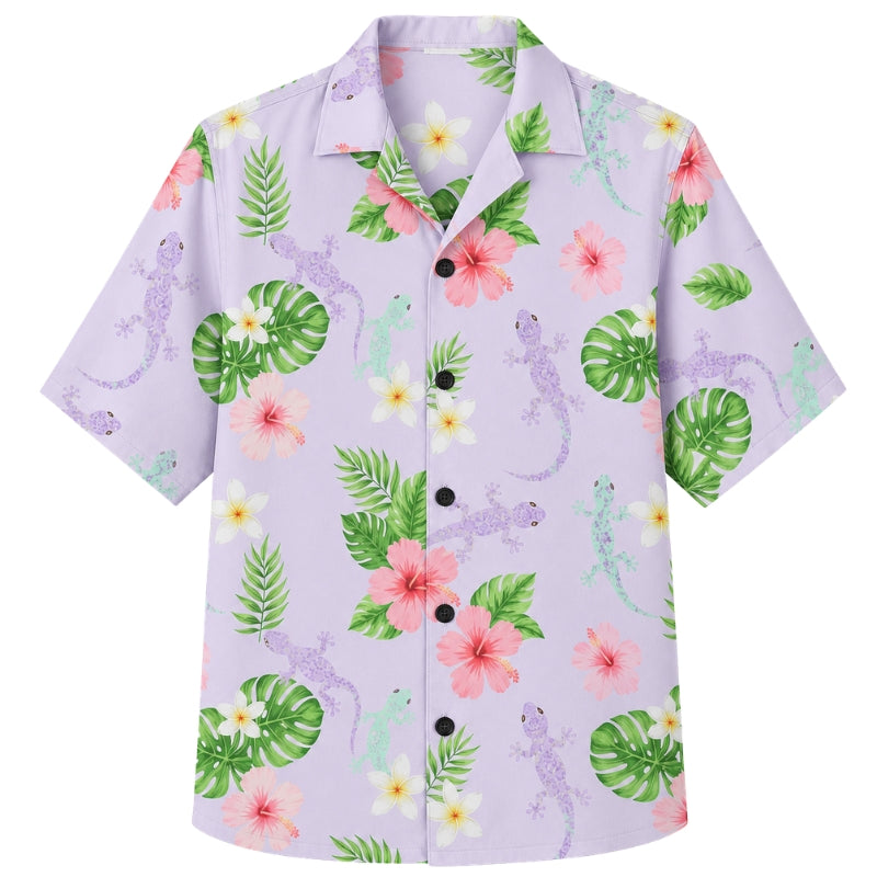 Classic Floral Hawaiian Shirt - Lavender Monstera Bloom Print for Men