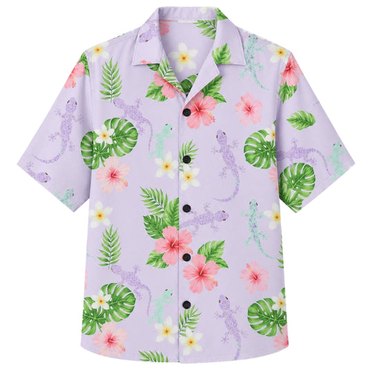 Classic Floral Hawaiian Shirt - Lavender Monstera Bloom Print for Men