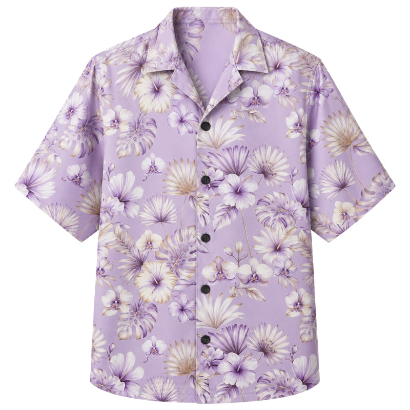 Classic Floral Hawaiian Shirt - Lavender Monstera Floral Floral Print