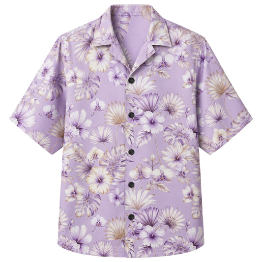 Classic Floral Hawaiian Shirt - Lavender Monstera Floral Floral Print