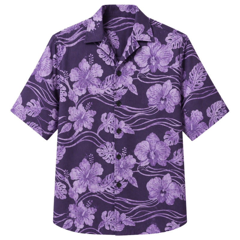 Classic Floral Hawaiian Shirt - Lavender Orchid Bloom Print for Summer