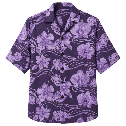 Classic Floral Hawaiian Shirt - Lavender Orchid Bloom Print for Summer