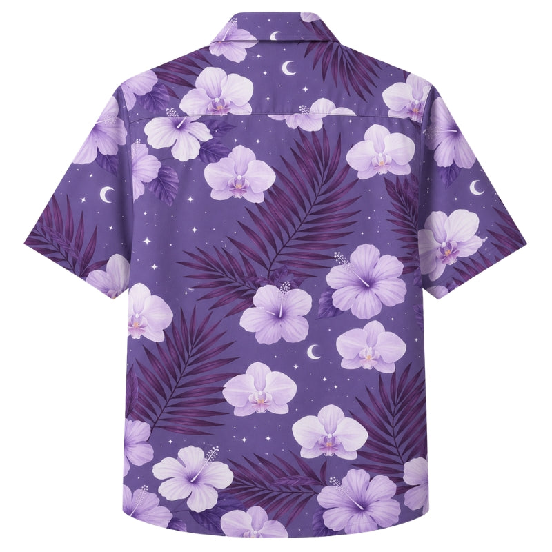 Classic Floral Hawaiian Shirt - Lavender Orchid Cluster Print for Men