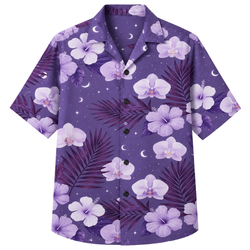 Classic Floral Hawaiian Shirt - Lavender Orchid Cluster Print for Men