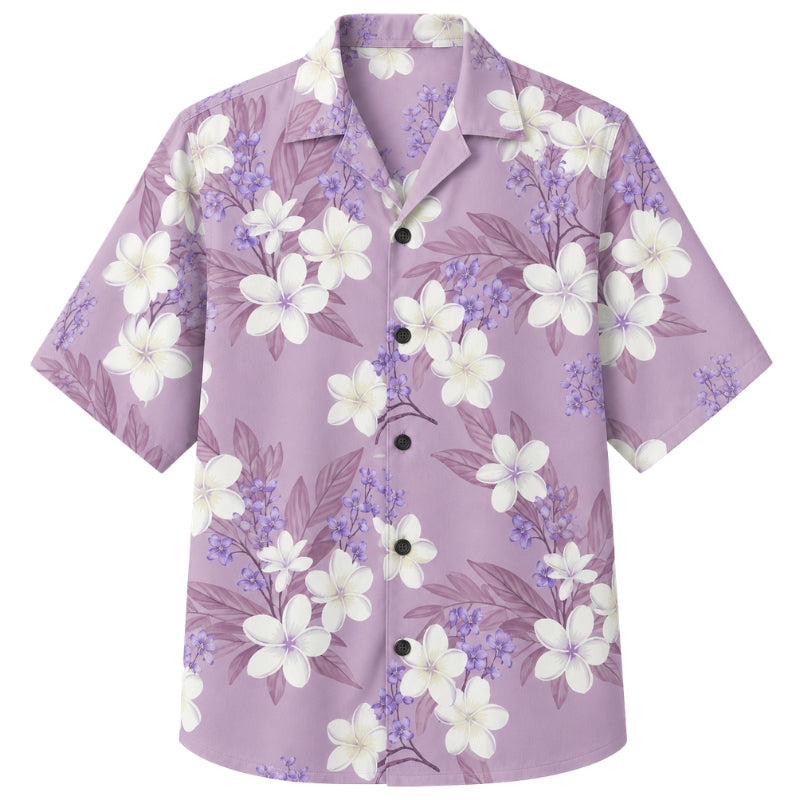 Classic Floral Hawaiian Shirt - Lavender Orchid Monstera Floral Print