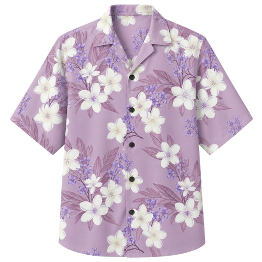 Classic Floral Hawaiian Shirt - Lavender Orchid Monstera Floral Print
