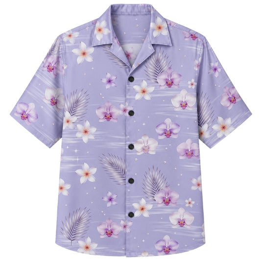 Classic Floral Hawaiian Shirt - Lavender Orchid Petal Bloom Print Style