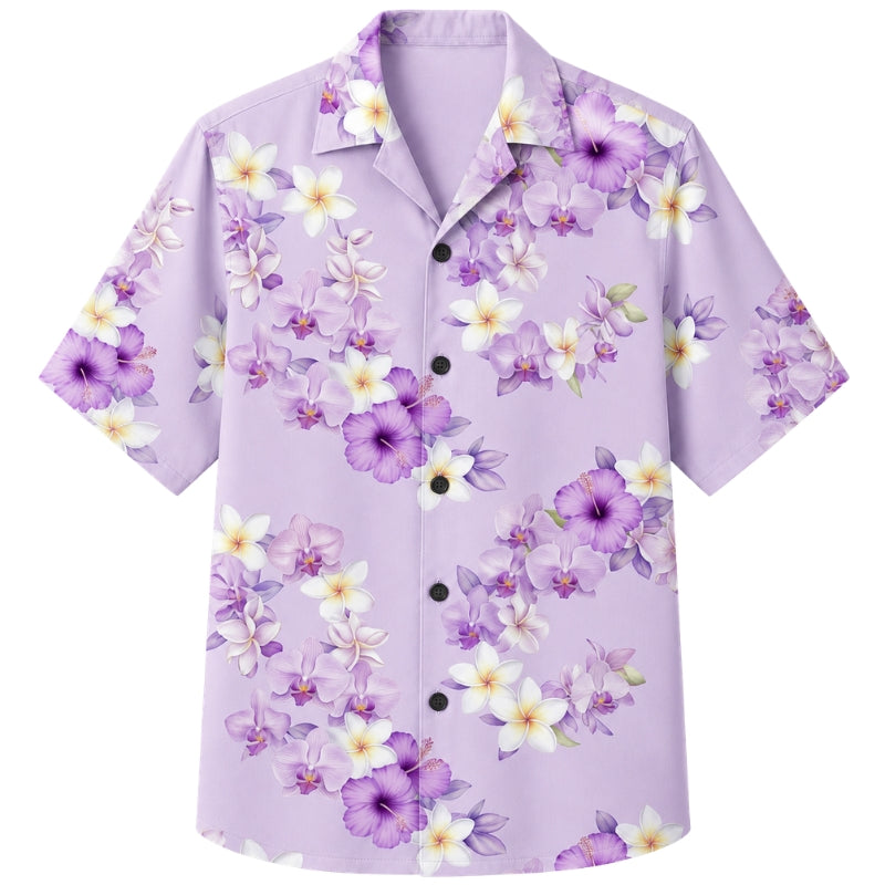 Classic Floral Hawaiian Shirt - Lavender Orchid Petal Print for Summer